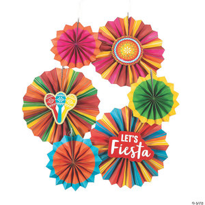 HANGING PAPER FANS 8IN AND 12IN LET’S FIESTA!  - 6 PC.